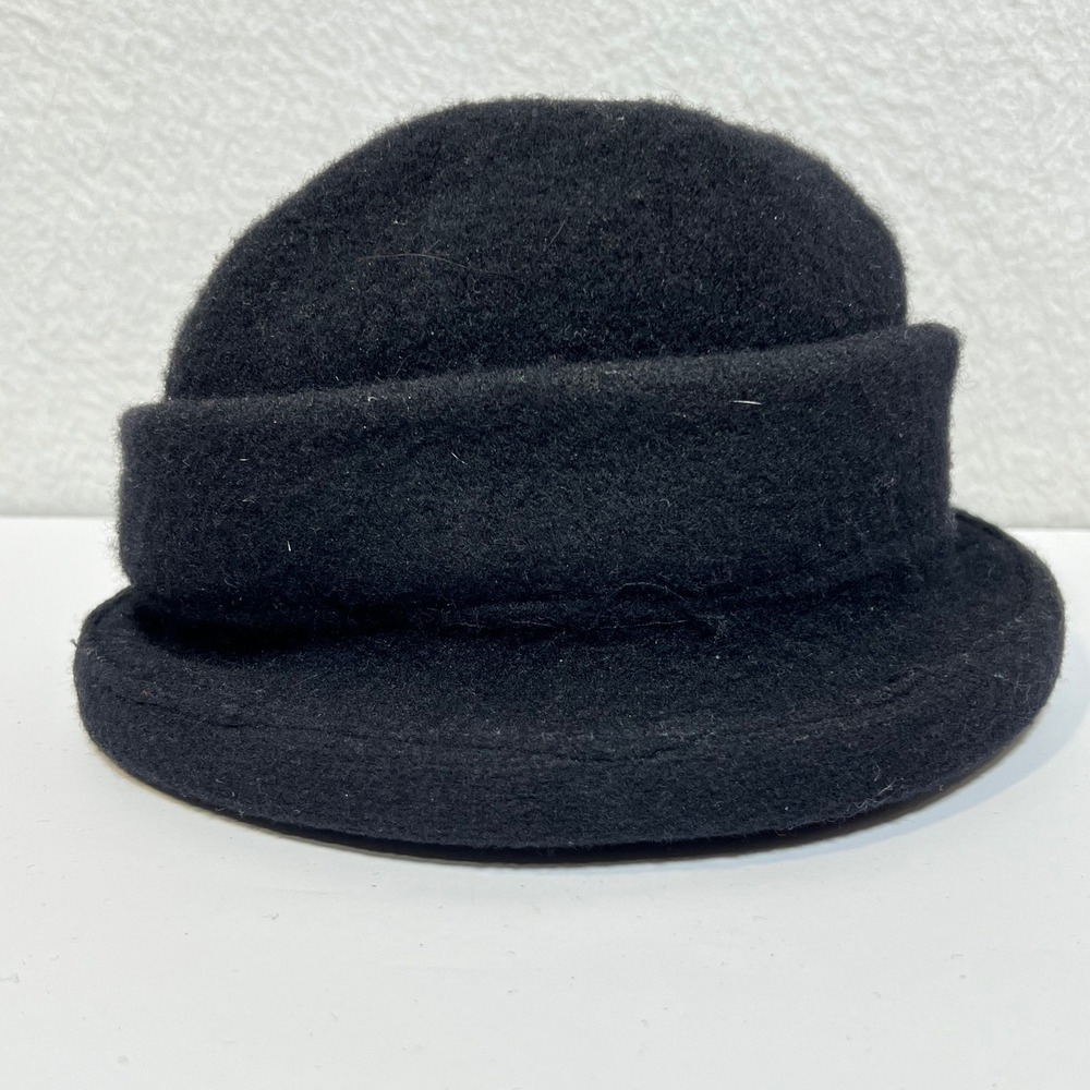Shihreen Black 100% Wool Cloche Bucket Hat One Size Vintage Style Minimalist‎